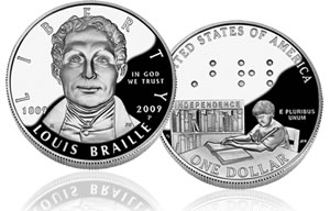 2009 Louis Braille Silver Dollar Proof Coin